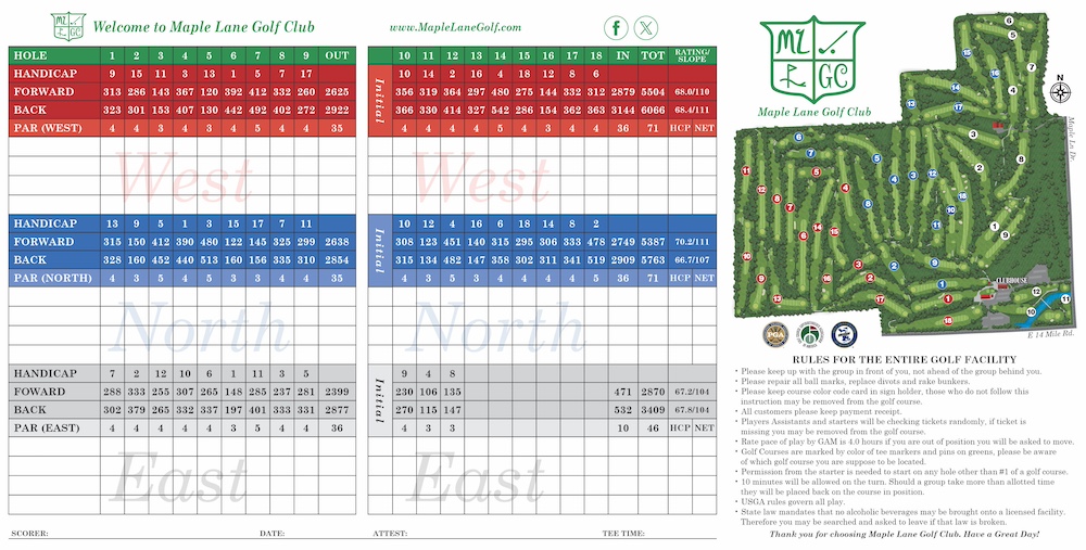 Maple Lane Scorecard Inside